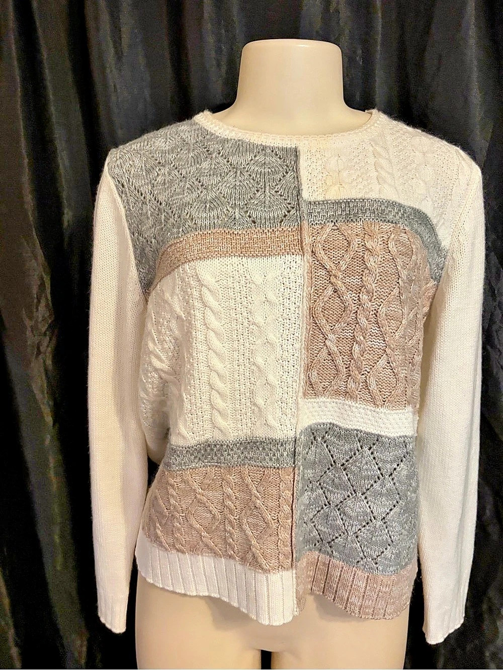 Alfred Dunner Color Block Cable Knit Sweater Size Medium Like New